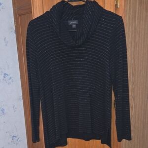J. Jill Black and Silver Striped Cowl Neck Blouse